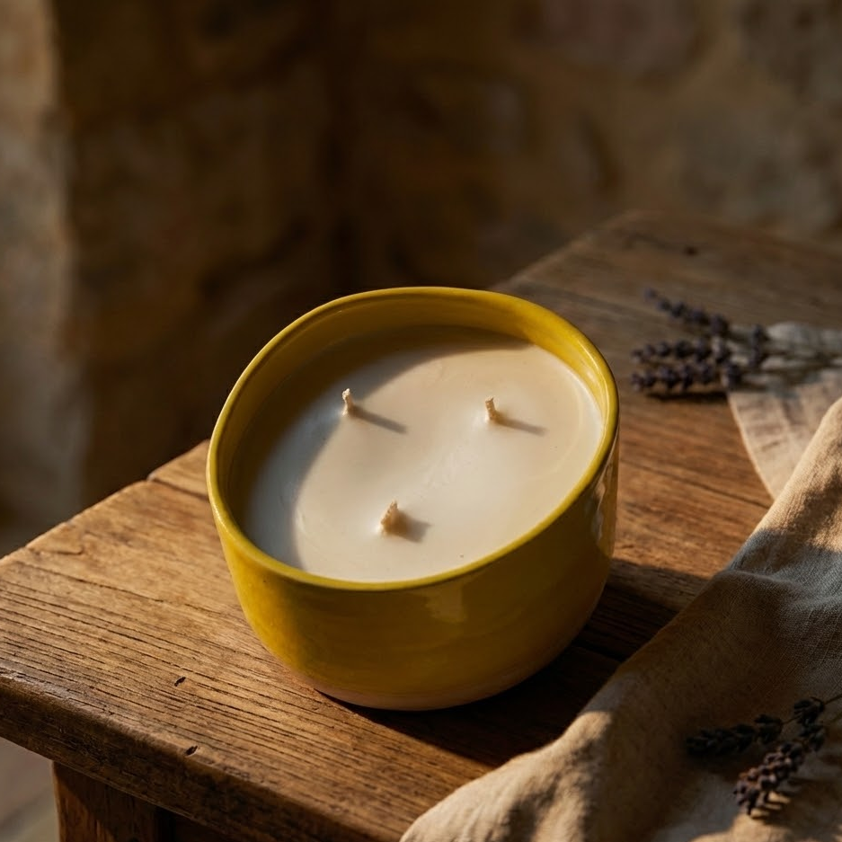 Bougie Farniente en céramique – Lavande & Fleur de Tiaré